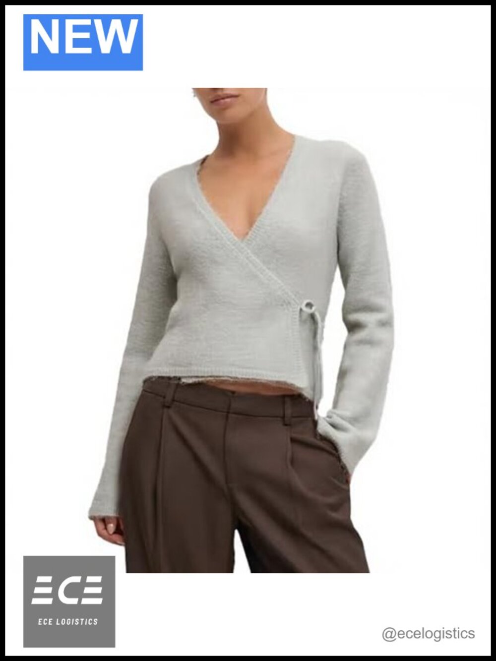Women's Y2K Wrap Knit Top V-Neck Long Sleeve Side Tie Cropped Sweater